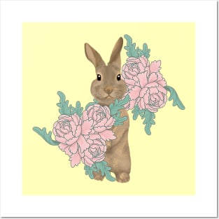 Bunny in the peony garden Posters and Art